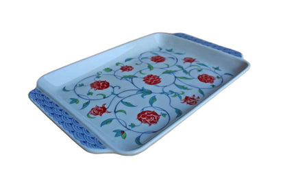 Ceramic Handled Serving Tray with Colorful Red Flowers