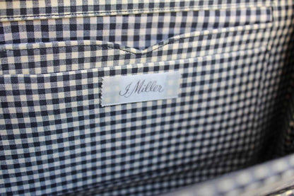 J. Miller Black and White Gingham Cloth Handbag with Wood Handle