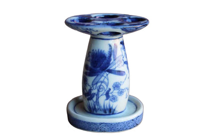 Blue and White Flower Decorated Ceramic Makeup Brush Holder