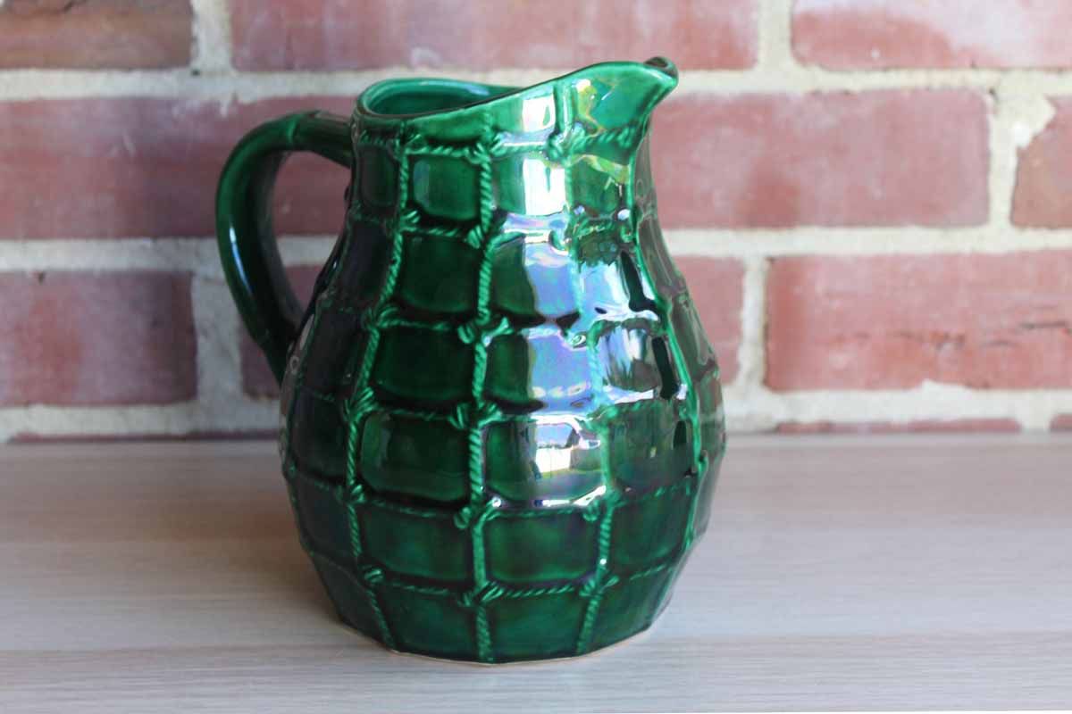 Saint Clement (France) Glossy Green Wine/Water Jug with Knotted Rope Design