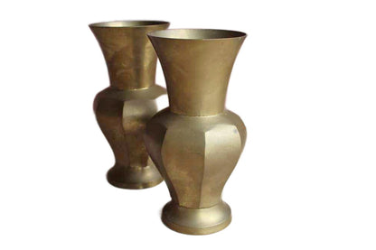 Aged Brass Flower Vases, A Pair
