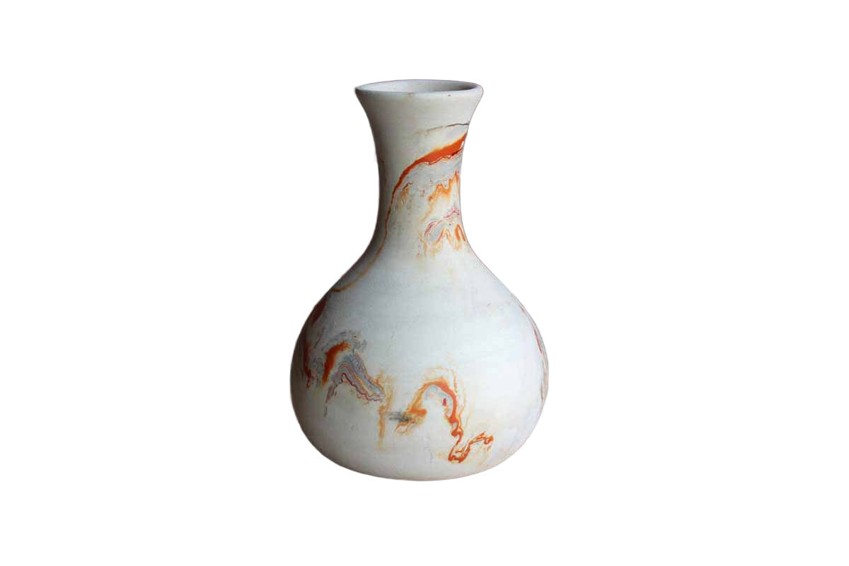Nemadji Tile and Pottery (Minnesota, USA) Gourd Shaped Orange Swirl Vase