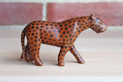 Small Wooden Hand-Carved and Painted Leopard Figurine