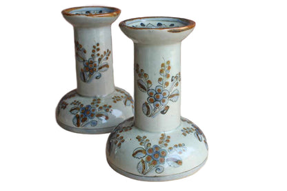 Ken Edwards Pottery (Mexico) Stoneware Candlesticks Decorated with Flowers, A Pair