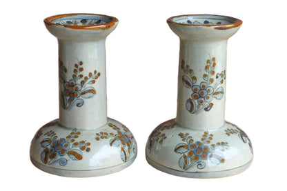 Ken Edwards Pottery (Mexico) Stoneware Candlesticks Decorated with Flowers, A Pair