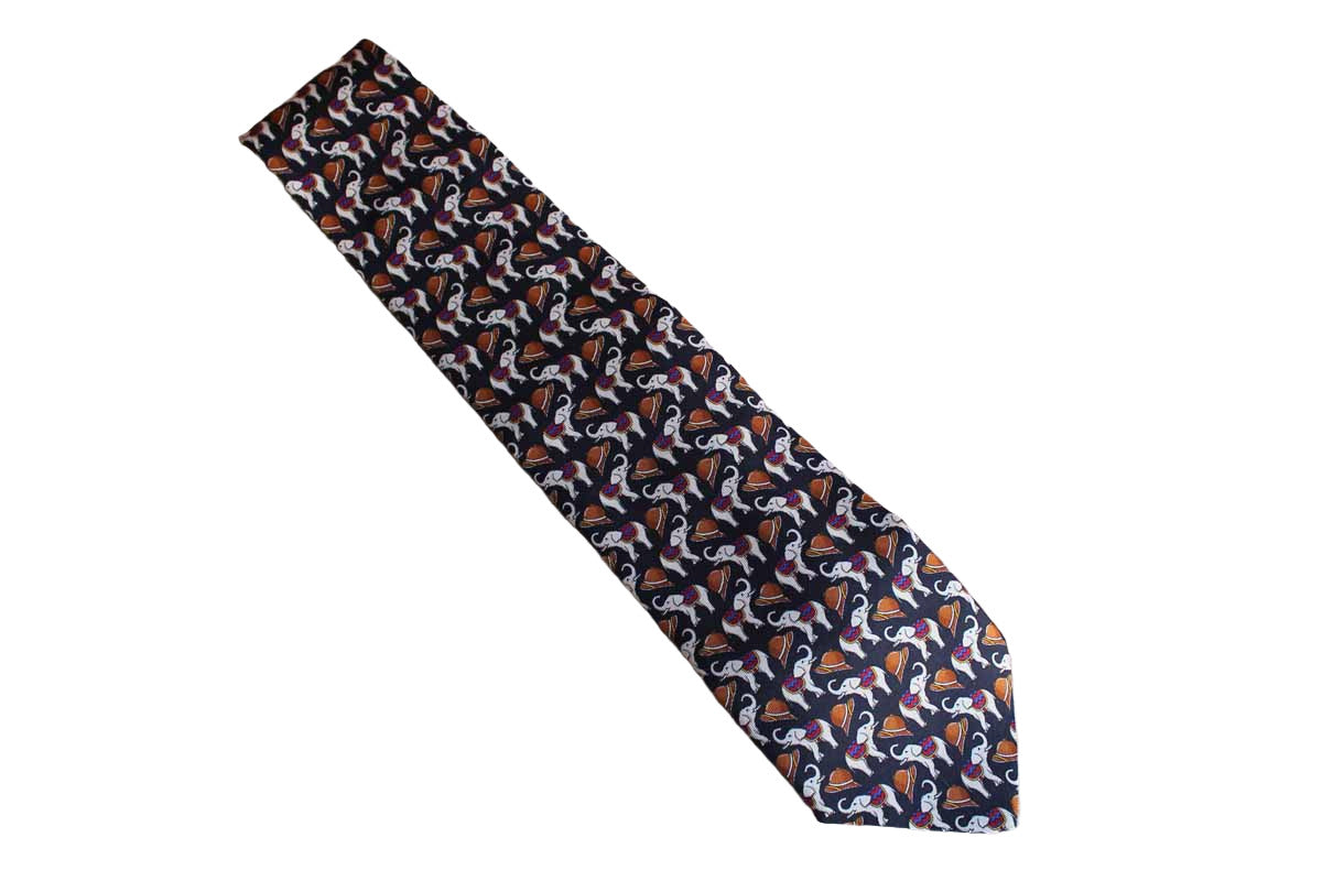 Brooks Brothers (New York, USA) 100% Silk Necktie Decorated with Elephants and Pith Helmets