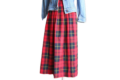 Land's End (Wisconsin, USA) Long 6-Panel Gored Red Plaid Wool Skirt
