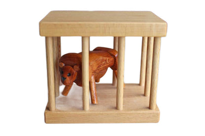 Wooden Lion in a Cage Decorative Toy