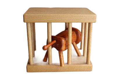 Wooden Lion in a Cage Decorative Toy