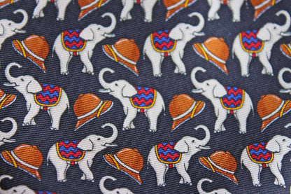 Brooks Brothers (New York, USA) 100% Silk Necktie Decorated with Elephants and Pith Helmets