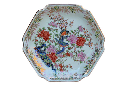 Sato Gordon (Japan) Hexagonal Decorative Plate with Birds and Flowers