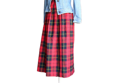 Land's End (Wisconsin, USA) Long 6-Panel Gored Red Plaid Wool Skirt