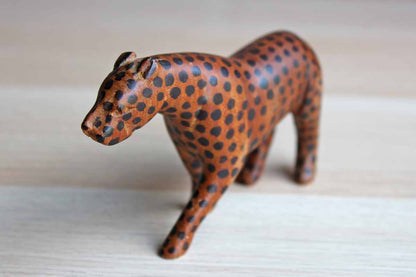 Small Wooden Hand-Carved and Painted Leopard Figurine