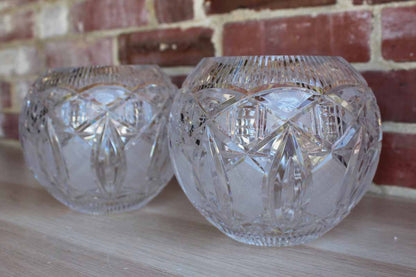 Heavy Pressed Glass Rose Bowls, A Pair