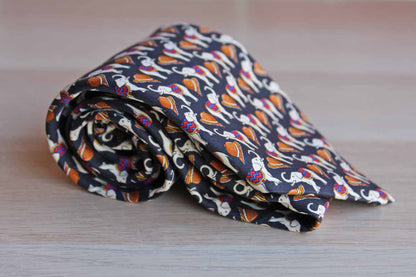 Brooks Brothers (New York, USA) 100% Silk Necktie Decorated with Elephants and Pith Helmets