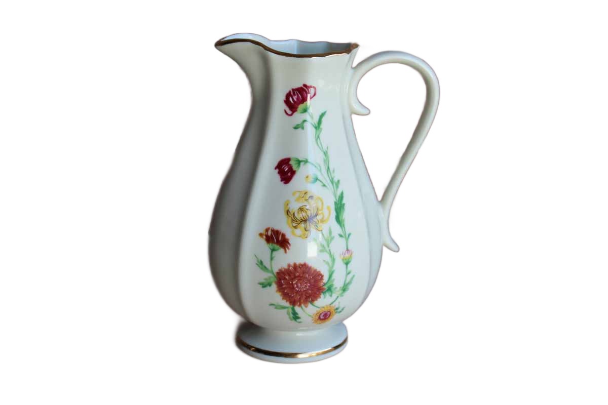 Royal Heritage China Porcelain Pitcher with Red and Yellow Flowers
