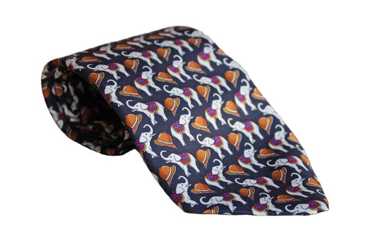 Brooks Brothers (New York, USA) 100% Silk Necktie Decorated with Elephants and Pith Helmets