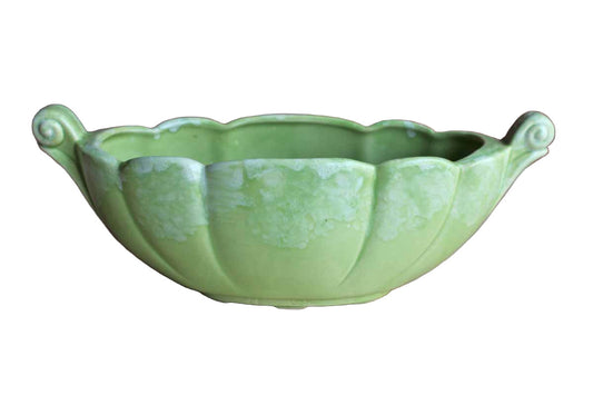 Bright Green Ceramic Planter with Decorative Top-Set Handles and Light Lava-Glazed Rim