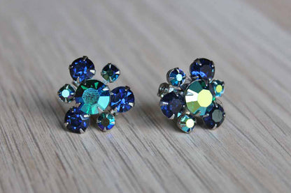 Blue Aurora Borealis Chaton Rhinestone Scatter Pins, A Pair