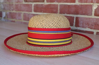 Liz Claiborne (New York, USA) Wide-Brimmed Straw Hat with Colorful Fabric Accents