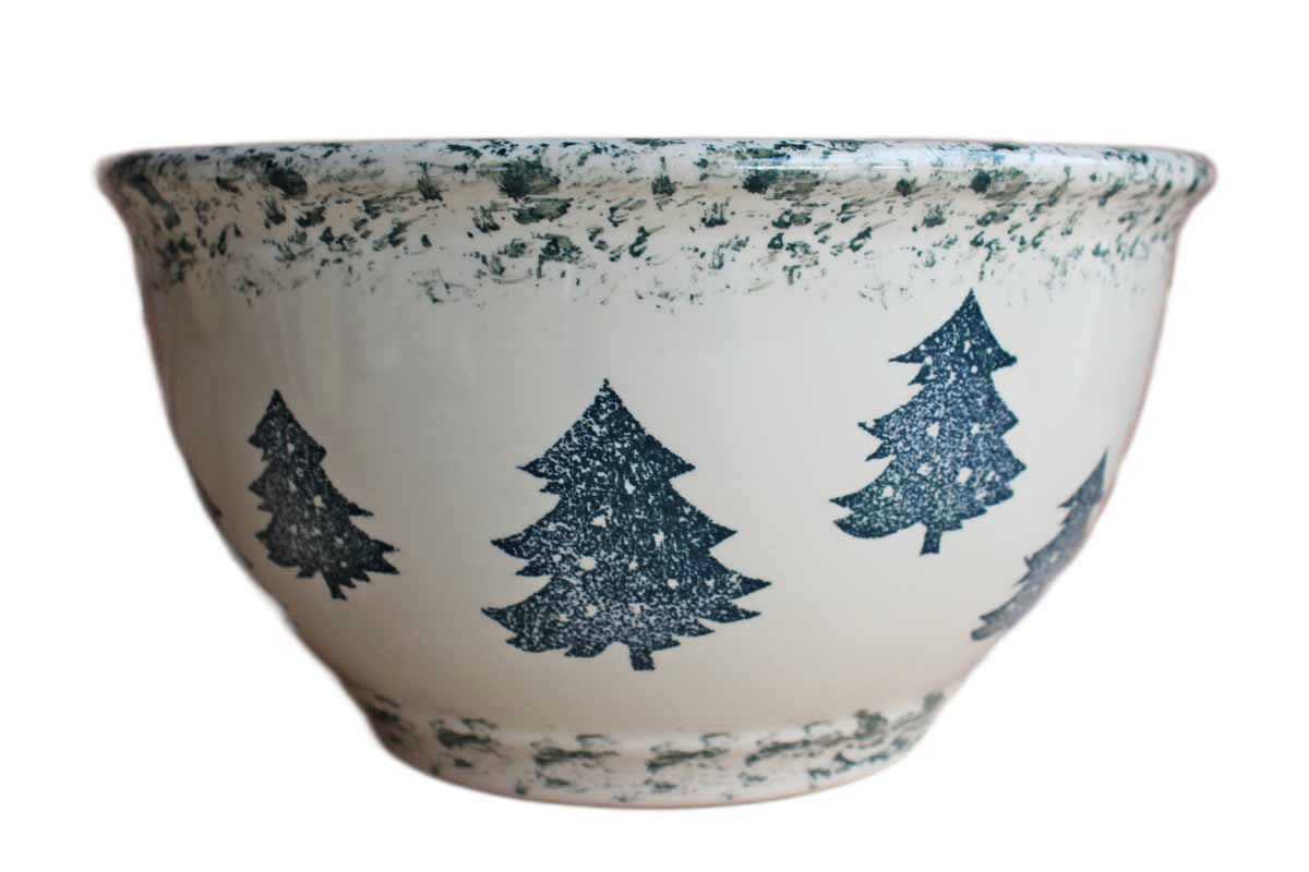 Tienshan (Connecticut, USA) Folk Craft Bowl with Green Spongeware Trees