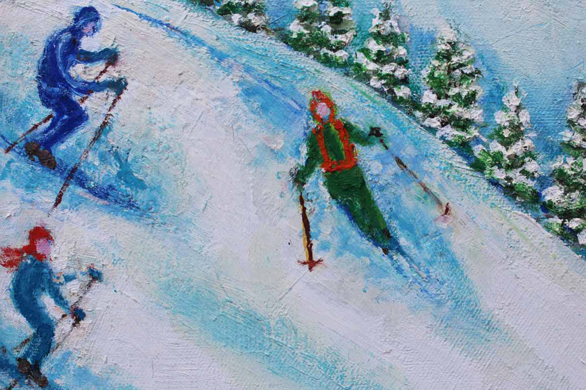 Original Oil Paintings of Rowing and Skiing Scenes from Morris Greenberg, 1970s