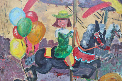 Signed & Framed Original Oil Painting of a Carousel Scene by E.A. Wieland