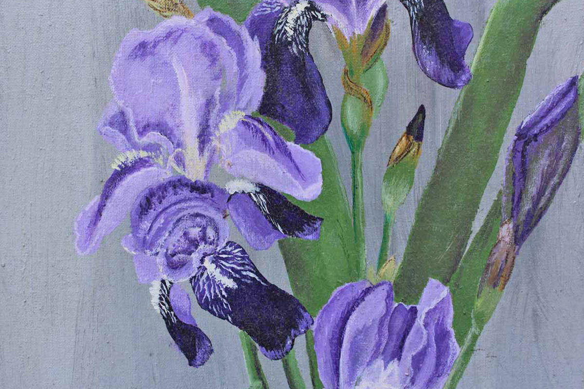 Original Acrylic Painting of an Iris Flower by Arlene E. Reichard 1971