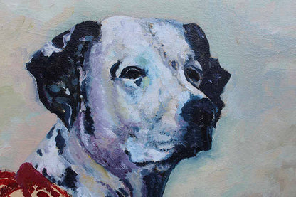 Original Framed and Signed Oil Painting of a Dalmatian Wearing a Red Bandana by Joan Promin, 1987