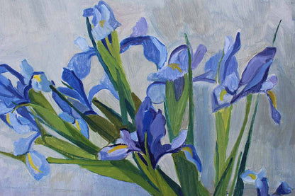 Original Signed Purple Iris Still Life Painting by C. Giancelli, 1963