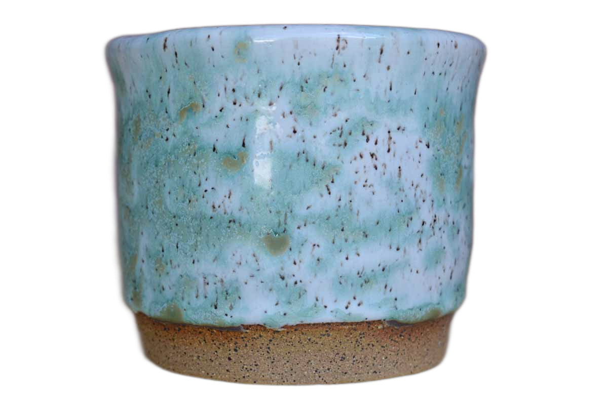 Sturdy Little Handmade Planter with Mint Green and White Glazes