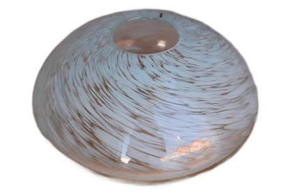 Art Glass Bowl with Rounded Squat Body and Swirling Blue Designs