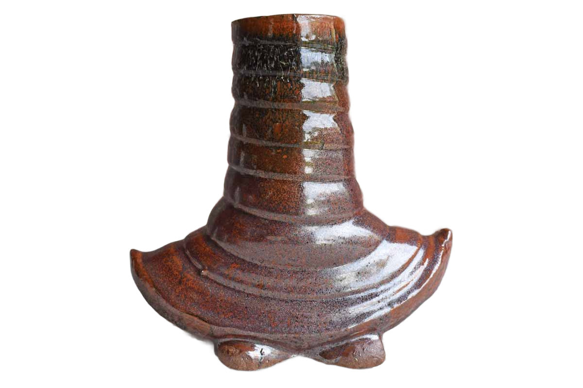 Uniquely-Shaped Stoneware Vase with Ochre Glazes