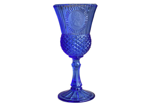 Avon/Fostoria Cobalt Blyue Glass Goblet with George Washinton Cameo