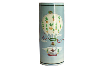 Sarah Akin-Smith Cylindrical Vase with Hand Painted Birds and Balloons