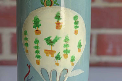 Sarah Akin-Smith Cylindrical Vase with Hand Painted Birds and Balloons
