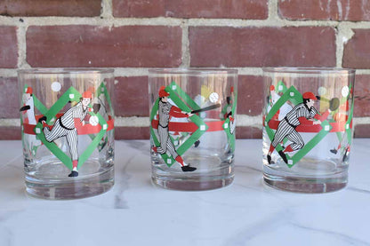 Three Cocktail Glasses with Baseball Players