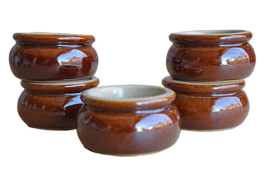 Set of Five Heavy Little Brown Ceramic Condiment Bowls