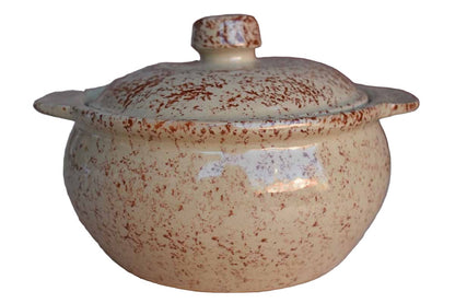 Monmouth Pottery (Illinois, USA) Red Spongeware Lidded Baking Pot