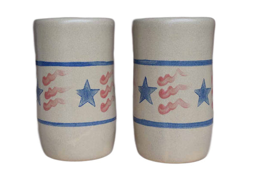 Beaumont Brothers Pottery (Ohio, USA) Stars and Stripes Stoneware Cups, a Pair