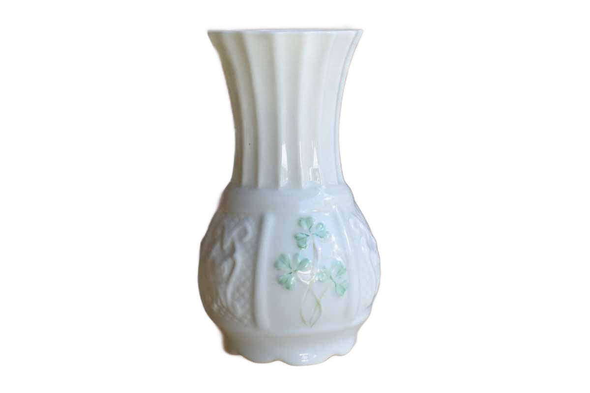 Belleek (Ireland) Little Porcelain Vase with Green Shamrocks