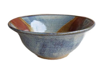 Large Stoneware Bowl with Striated Earth Tone Glazes