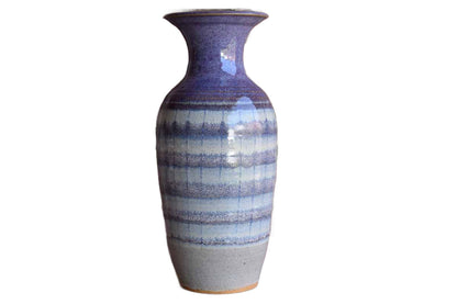 Large Stoneware Vase with Purple Bands and Stripes (Pickup Only)