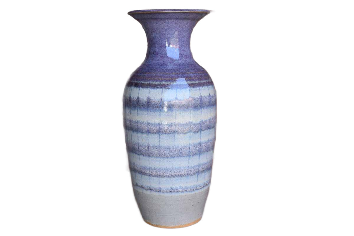 Large Stoneware Vase with Purple Bands and Stripes (Pickup Only)