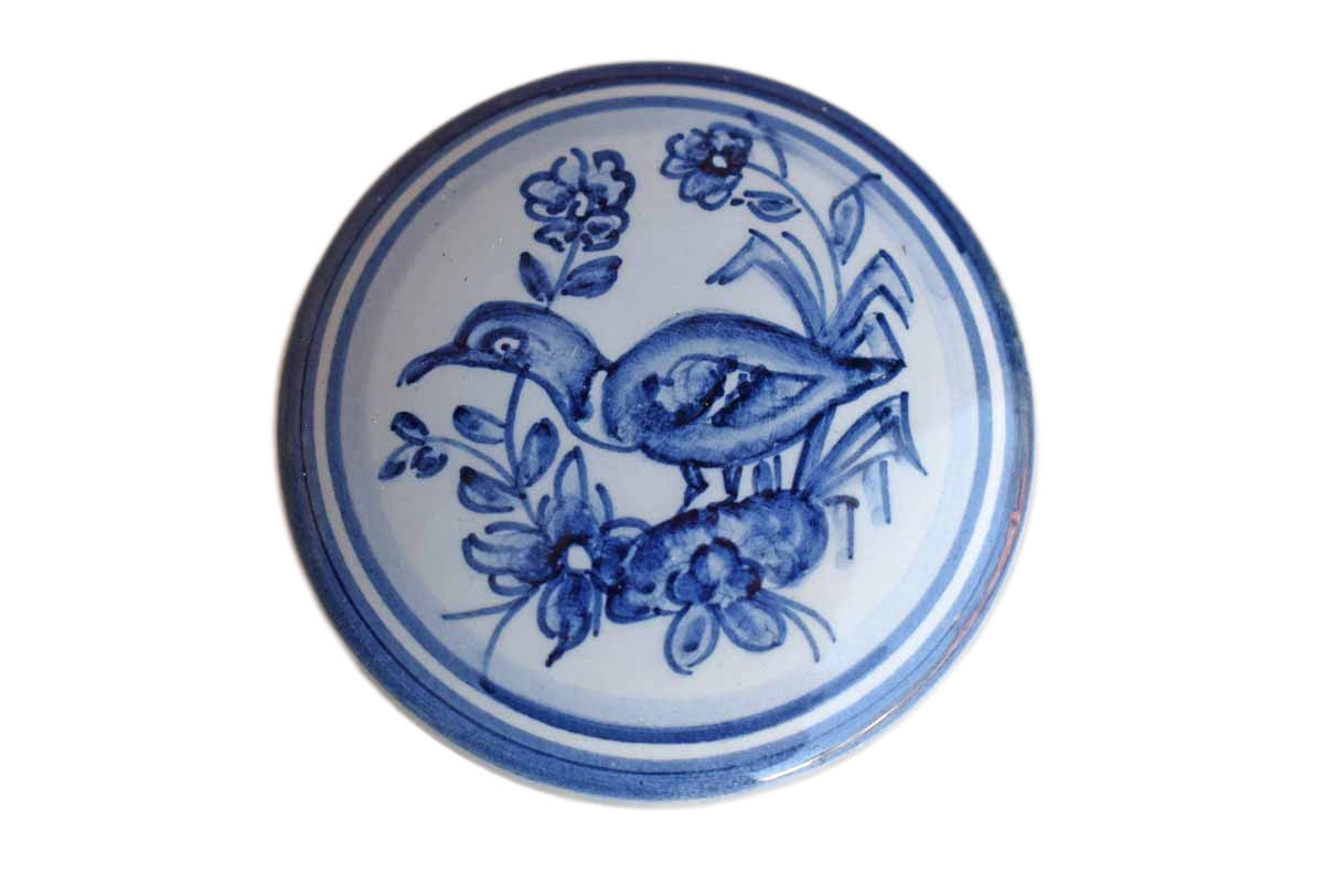 Ceramica de Coimbra Portugal Earthenware Box with Bird and Flowers on Lid