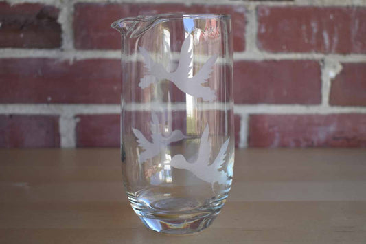 Clear Glass Pitcher with Etched Birds in Flight