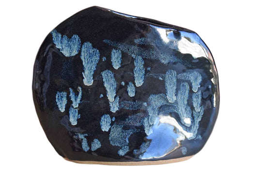 Asymmetrical Dark Blue Stoneware Pillow Vase