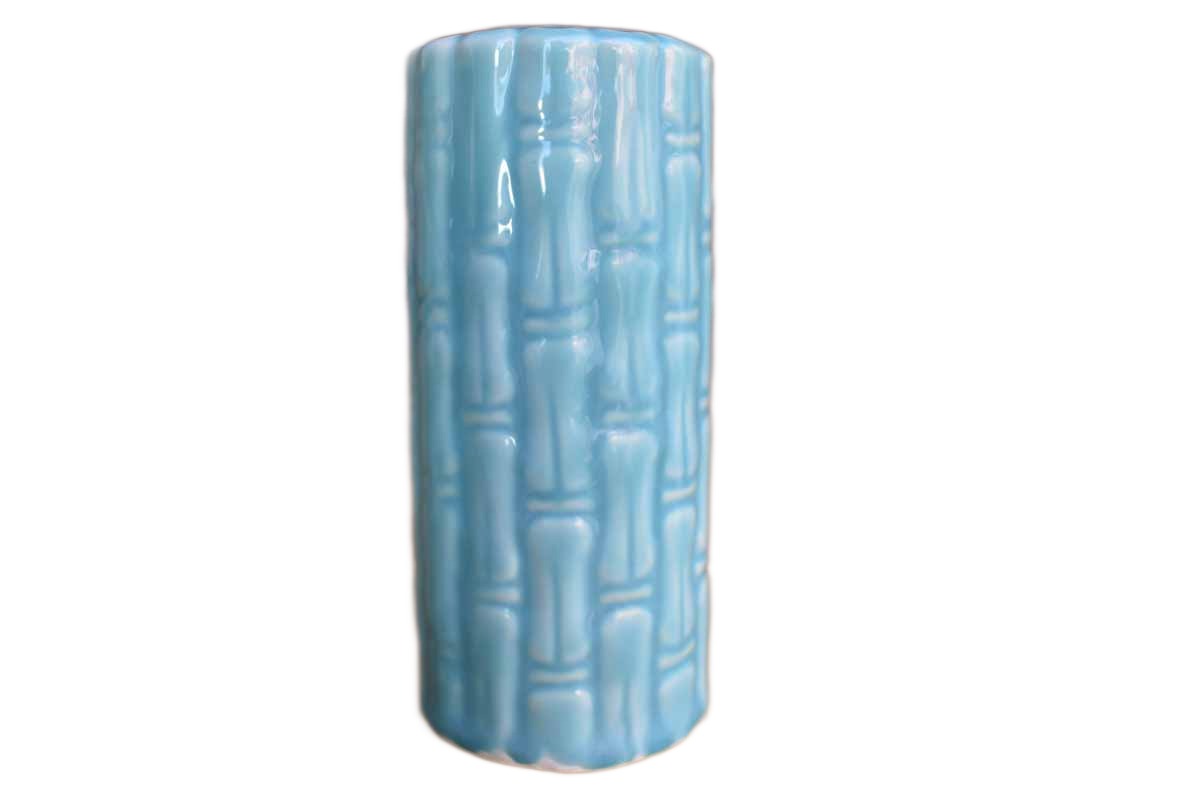 Blue Embossed Bamboo Ceramic Vase or Pencil Cup Made in USA