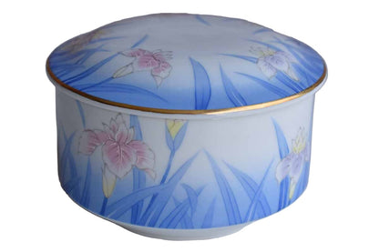 Otagiri Merchantile Company (Japan) Ceramic Box with Pink and Purple Iris and Blue Grass