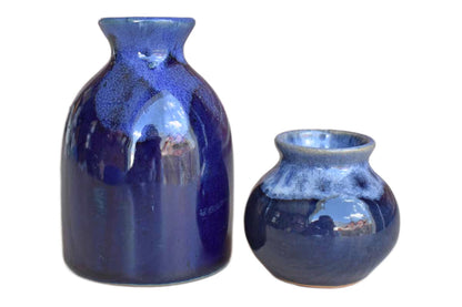 Pair of Complimentary Ceramic Blue Bud Vases